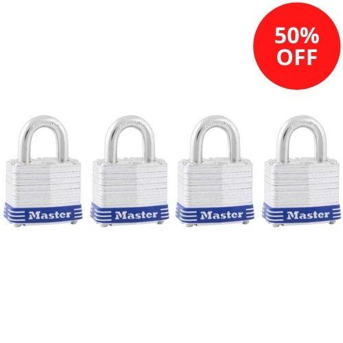 Master Lock 3008D Laminated Steel Padlock; 4 Pack 1-9/16in (40mm) Wide-Keyed-Master Lock-3008D-AmericanLocks.com
