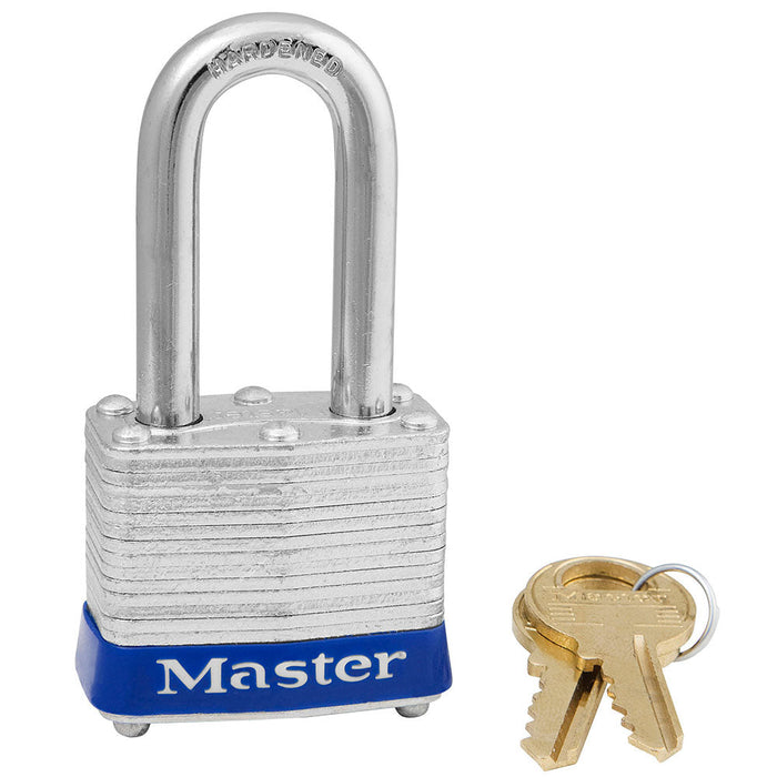 Master Lock 3 Laminated Steel Padlock 1-9/16in (40mm) Wide-Keyed-Master Lock-Blue-Keyed Alike-3KALFBLU-MasterLocks.com