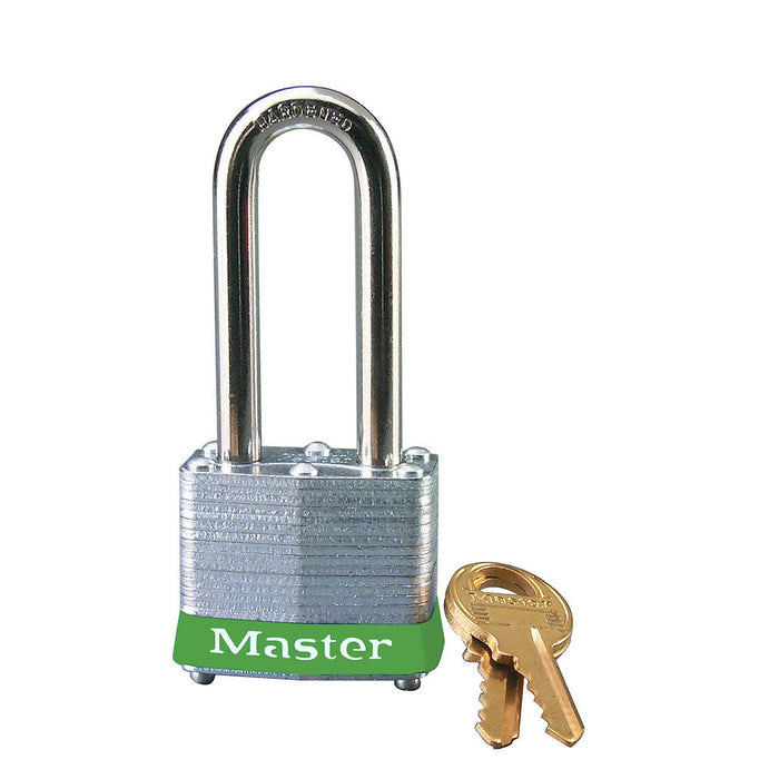 Master Lock 3 Laminated Steel Padlock 1-9/16in (40mm) Wide-Keyed-Master Lock-Green-Keyed Alike-3KALHGRN-MasterLocks.com
