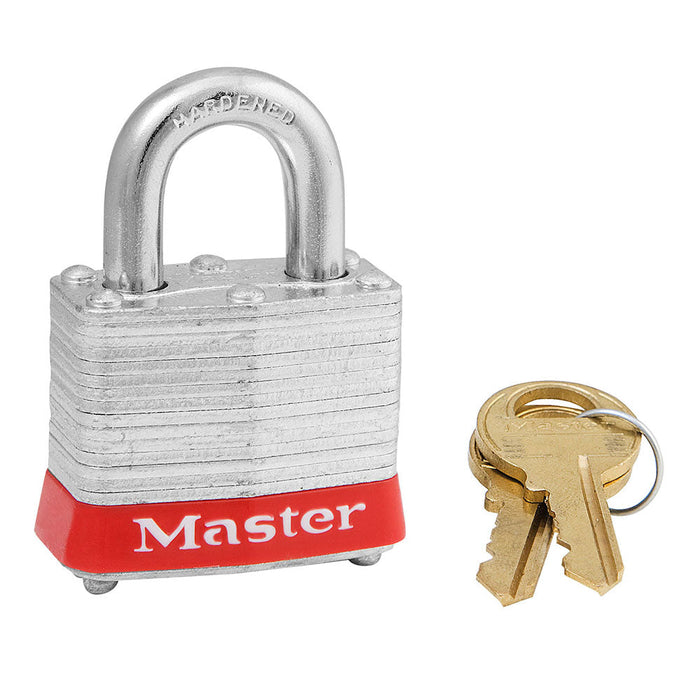 Master Lock 3 Laminated Steel Padlock 1-9/16in (40mm) Wide-Keyed-Master Lock-Red-Keyed Alike-3KARED-MasterLocks.com