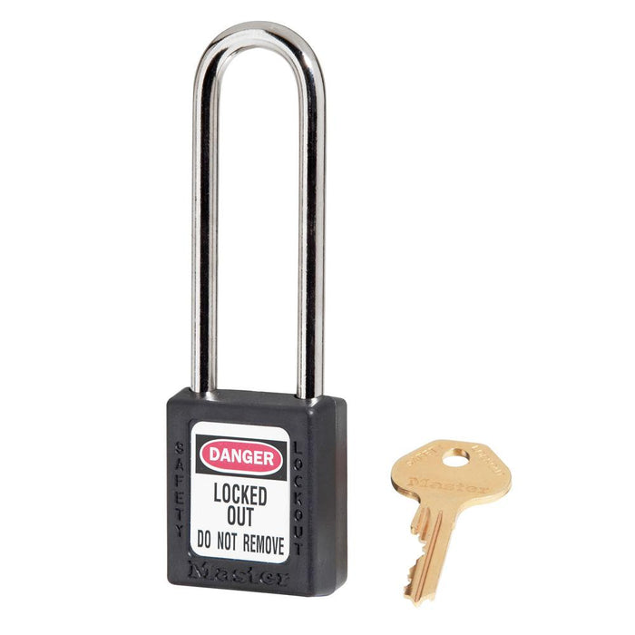 Master Lock 410 Zenex™ Thermoplastic Safety Padlock, 1-1/2in (38mm) Wide with 1-1/2in (38mm) Tall Shackle-Keyed-Master Lock-Keyed Alike-3in-410KALTBLK-MasterLocks.com