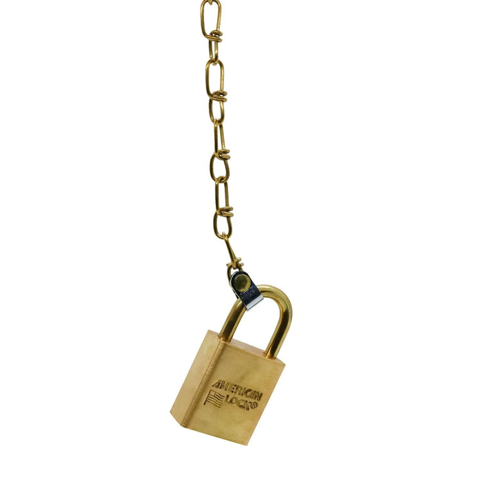 American Lock ASL40N Solid Brass BumpStop® Non-Rekeyable Government Padlock 1-1/2in (38mm) Wide with Brass Shackle & Brass Chain-Keyed-American Lock-ASL40NBSBC-AmericanLocks.com