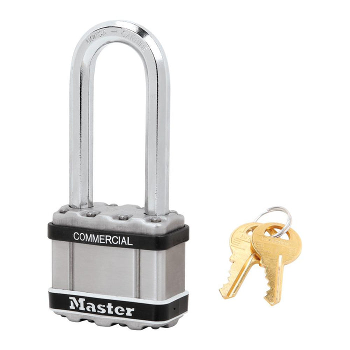 Master Lock M5 Commercial Magnum Laminated Steel Padlock with Stainless Steel Body Cover 2in (51mm) Wide-Keyed-Master Lock-M5KALJSTS-Keyed Alike-2-1/2in (64mm)-AmericanLocks.com