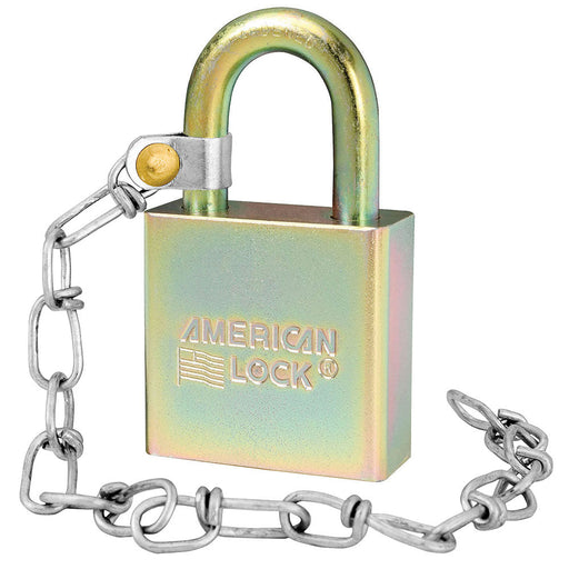 1-3/4in (44mm) Solid Steel BumpStop&reg; Rekeyable Pin Tumbler Government Padlock with Attached Chain-Master Lock-A5200GLWNKA-Keyed Alike-AmericanLocks.com