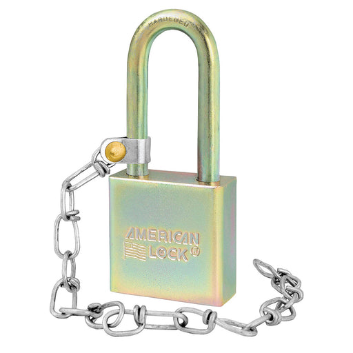 1-3/4in (44mm) Solid Steel BumpStop&reg; Rekeyable Pin Tumbler Government Padlock with 2in (50mm) Shackle with Attached Chain,-Master Lock-A5201GLWNKA-AmericanLocks.com