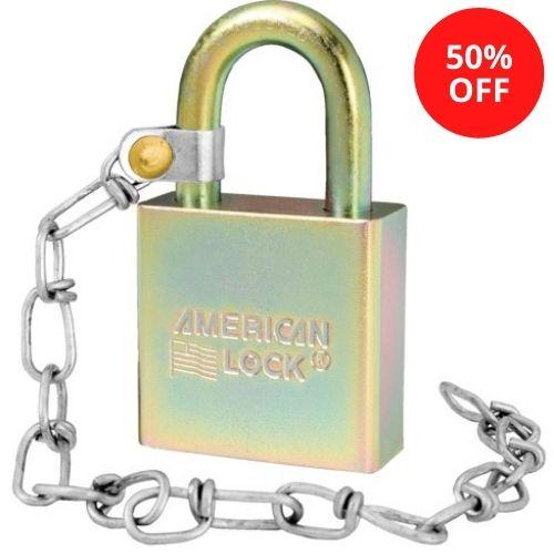 Master Lock A5200GLWNKA Solid Steel BumpStop® Rekeyable Pin Tumbler Government Padlock with Attached Chain 1-3/4in (44mm) Wide-Keyed-American Lock-A5200GLWNKAUSS-AmericanLocks.com