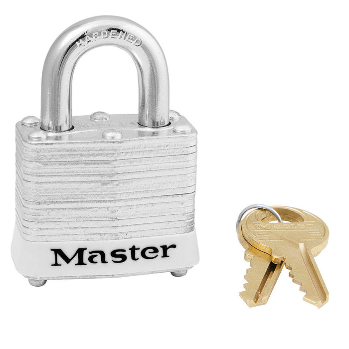 Master Lock 3 Laminated Steel Padlock 1-9/16in (40mm) Wide-Keyed-Master Lock-White-Keyed Alike-3KAWHT-MasterLocks.com