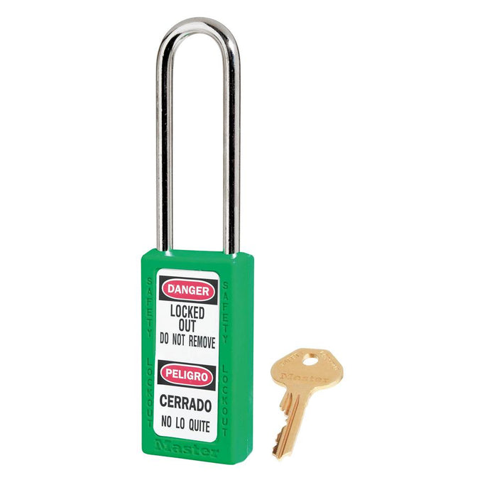 Master Lock 411 Zenex™ Thermoplastic Safety Padlock, 1-1/2in (38mm) Wide with 1-1/2in (38mm) Tall Shackle-Keyed-Master Lock-Green-Keyed Alike-411KALTGRN-MasterLocks.com